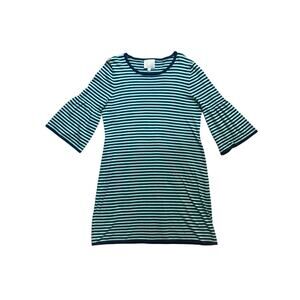 Sail to Sable Women's Navy and Teal‎ Striped Dress Bell Sleeves Knit XL